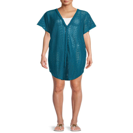 Time and Tru Women'S and Women'S plus V-Neck Wavy Side Shirt Cover Up