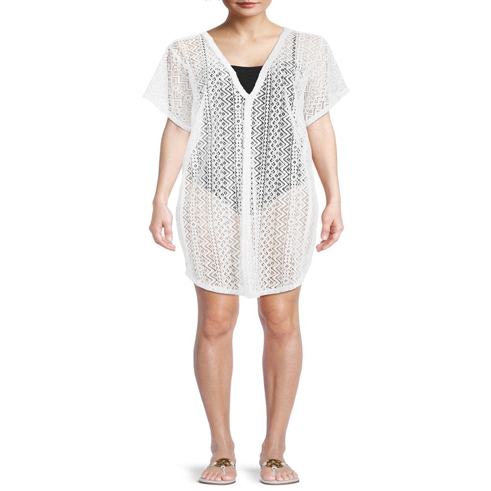 Time and Tru Women'S and Women'S plus V-Neck Wavy Side Shirt Cover Up