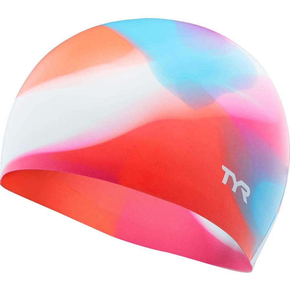TYR Tie Dye Silicone Youth Fit Cap in Pink/Blue